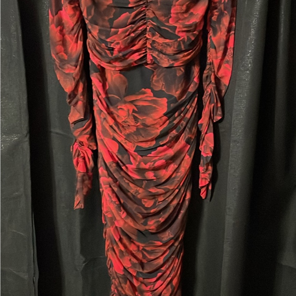 Elegant Red and Black Floral Dress
